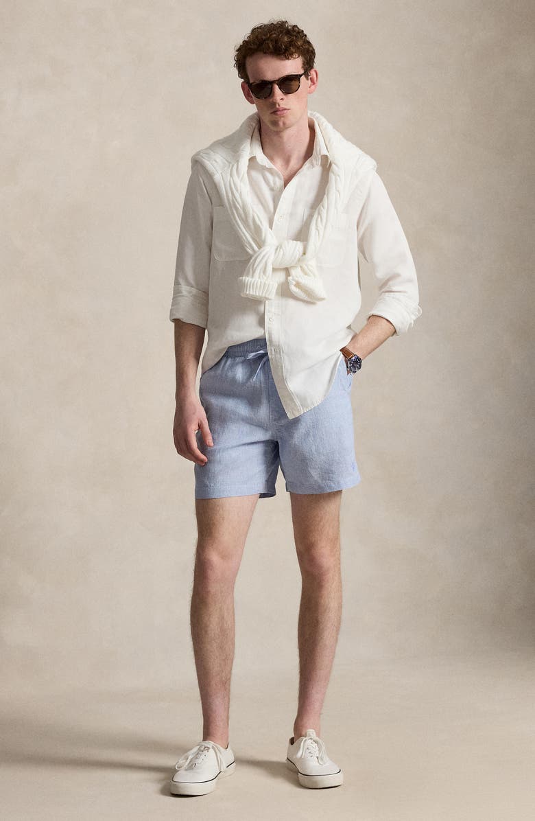 Polo Ralph Lauren Polo Prepster 6-Inch Linen Shorts, Alternate, color, Cabana Blue White