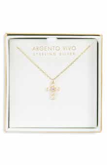 ARGENTO VIVO Faux Pearl Beaded Cross Pendant Necklace