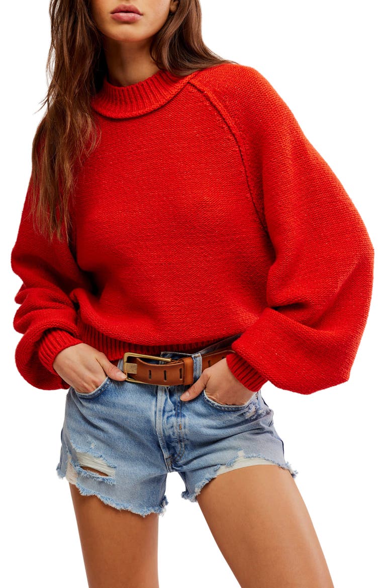Riley Mock Neck Sweater, Main, color, FIERY RED