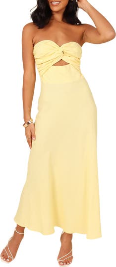 Rosetta Cutout Cotton & Linen Strapless Dress