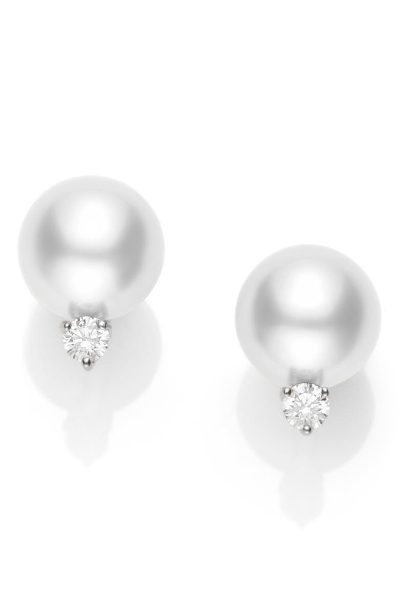 Mikimoto Pearl & Diamond Stud Earrings, Main, color, 