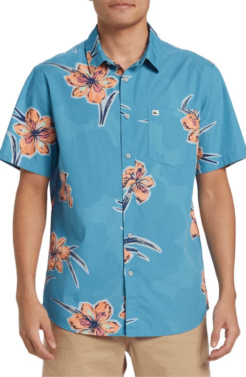 Apero Floral Short Sleeve Stretch Cotton Button-Up Shirt