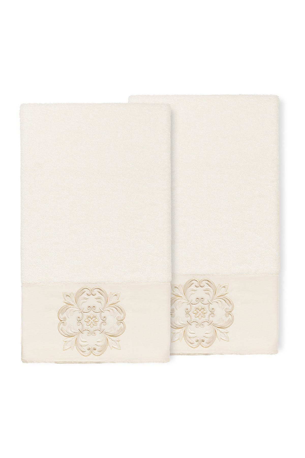 Linum Home Textiles Alyssa Embellished Bath Towel - Set of 2 - Cream
