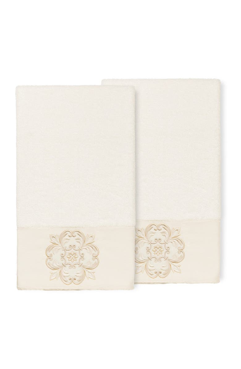 Linum Home Textiles Alyssa Embellished Bath Towel - Set of 2 - Cream, Main, color, Cream
