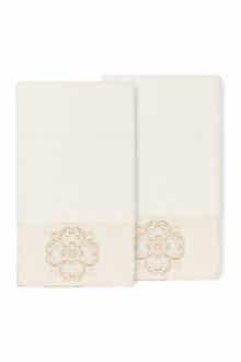 Linum Home Textiles Alyssa Embellished Bath Towel - Set of 2 - Cream