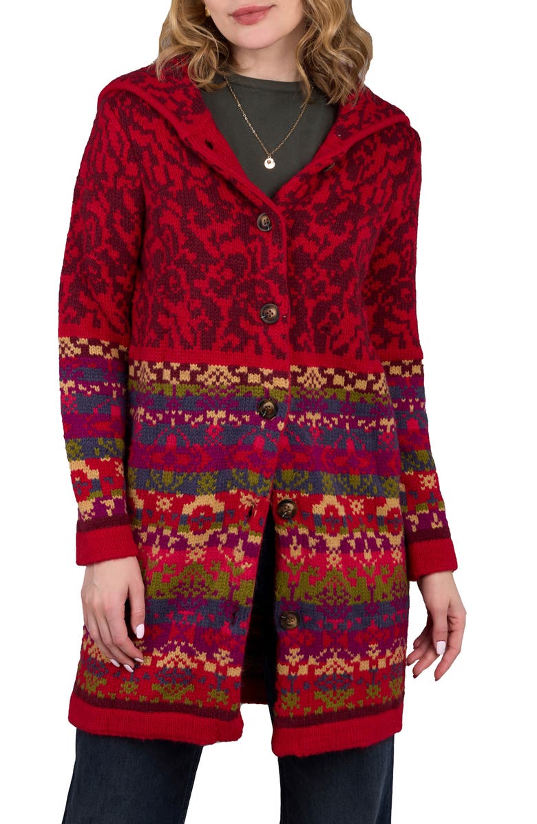 SAACHI Fair Isle Longline Cardigan, Main, color, Red