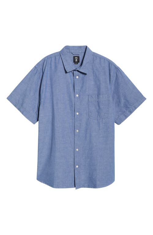 Vans Lawson Short Sleeve Cotton & Linen Button-up Shirt In Blue