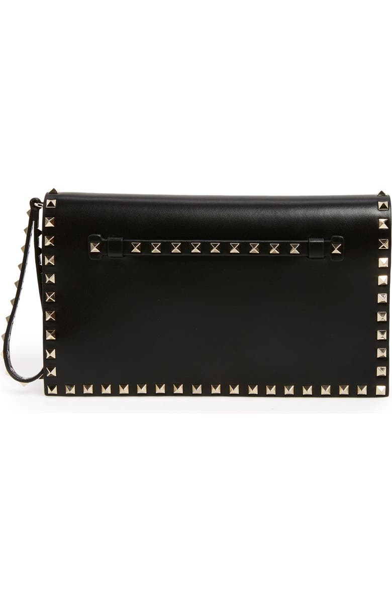 Valentino Garavani Rockstud Leather Flap Clutch, Main, color,