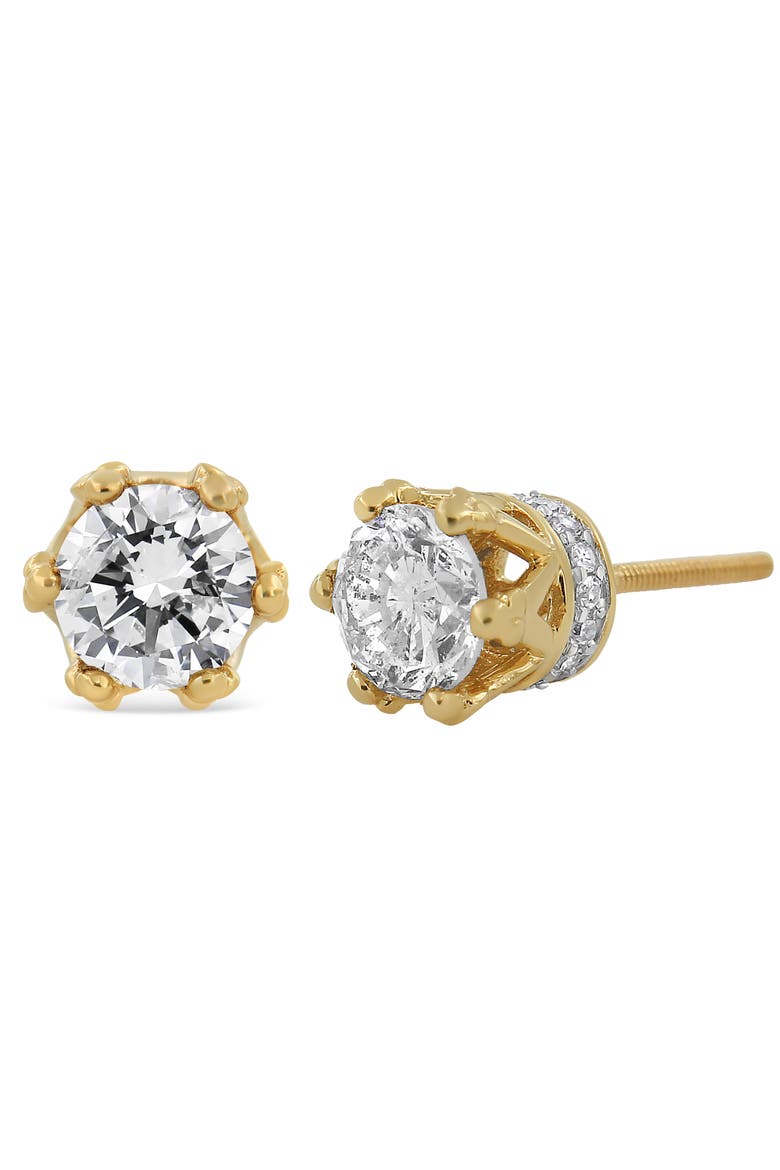 14K Yellow Gold 2.0 Cttw Round Diamond Crown Stud Earrings, Alternate, color, Yellow