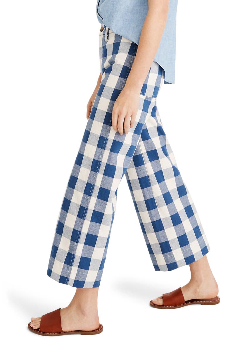 Emmett Windowpane Plaid Crop Wide Leg Pants, Alternate, color, DARK BLUE BETHONY GINGHAM
