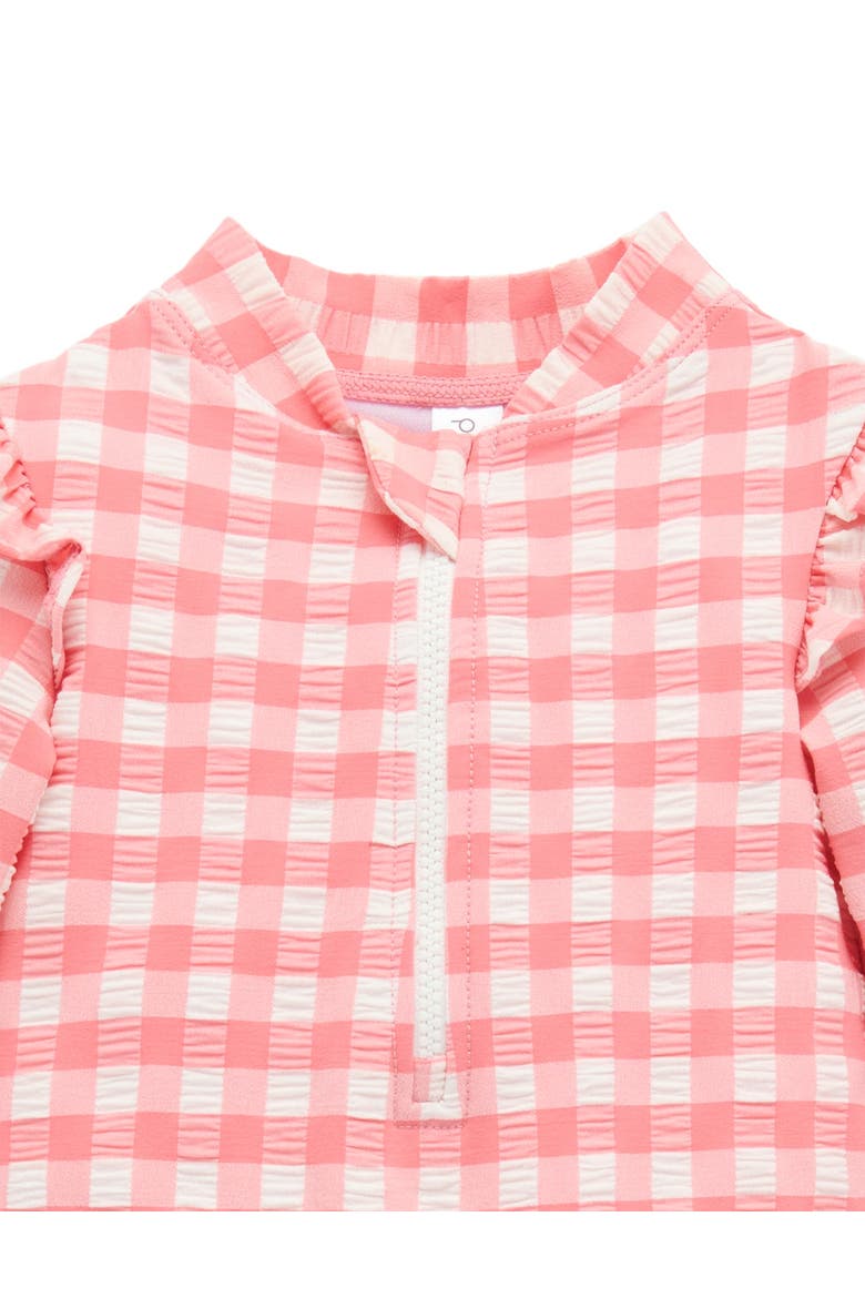Printed Frilly Longsleeve Swimsuit, Alternate, color, Pomegranate Gingham
