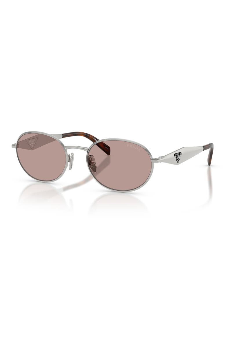 PR D57S 54mm Oval Sunglasses, Alternate, color, SILVER / LIGHT PURPLE BROWN
