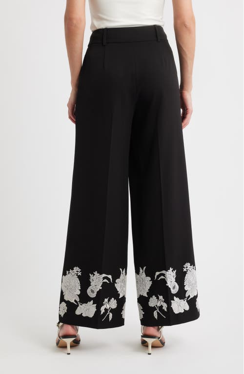Elie Tahari The Isla Embroidered Wide-leg Pants In Black