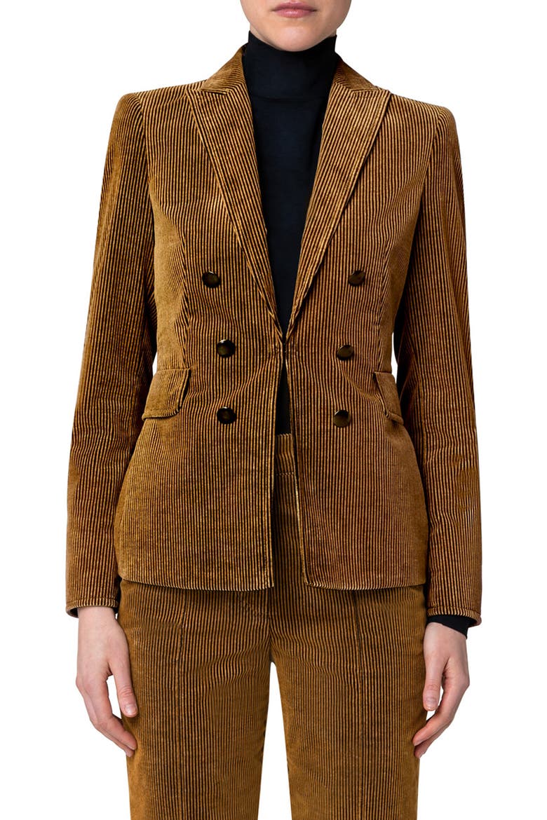 Illusion Double Breasted Corduroy Blazer, Main, color, YELLOW