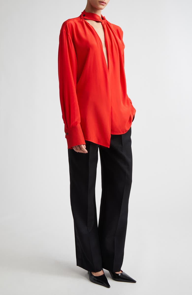 Victoria Beckham Drape Detail Silk Shirt, Alternate, color, Cardinal Red