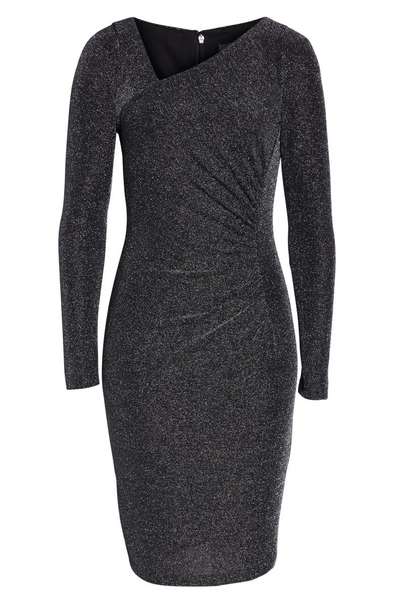 Vince Camuto Asymmetrical V-Neck Metallic Cocktail Sheath, Alternate, color,