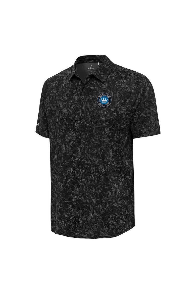 Men's Antigua  Black Charlotte FC Lush Woven Button-Up Top, Alternate, color, Black
