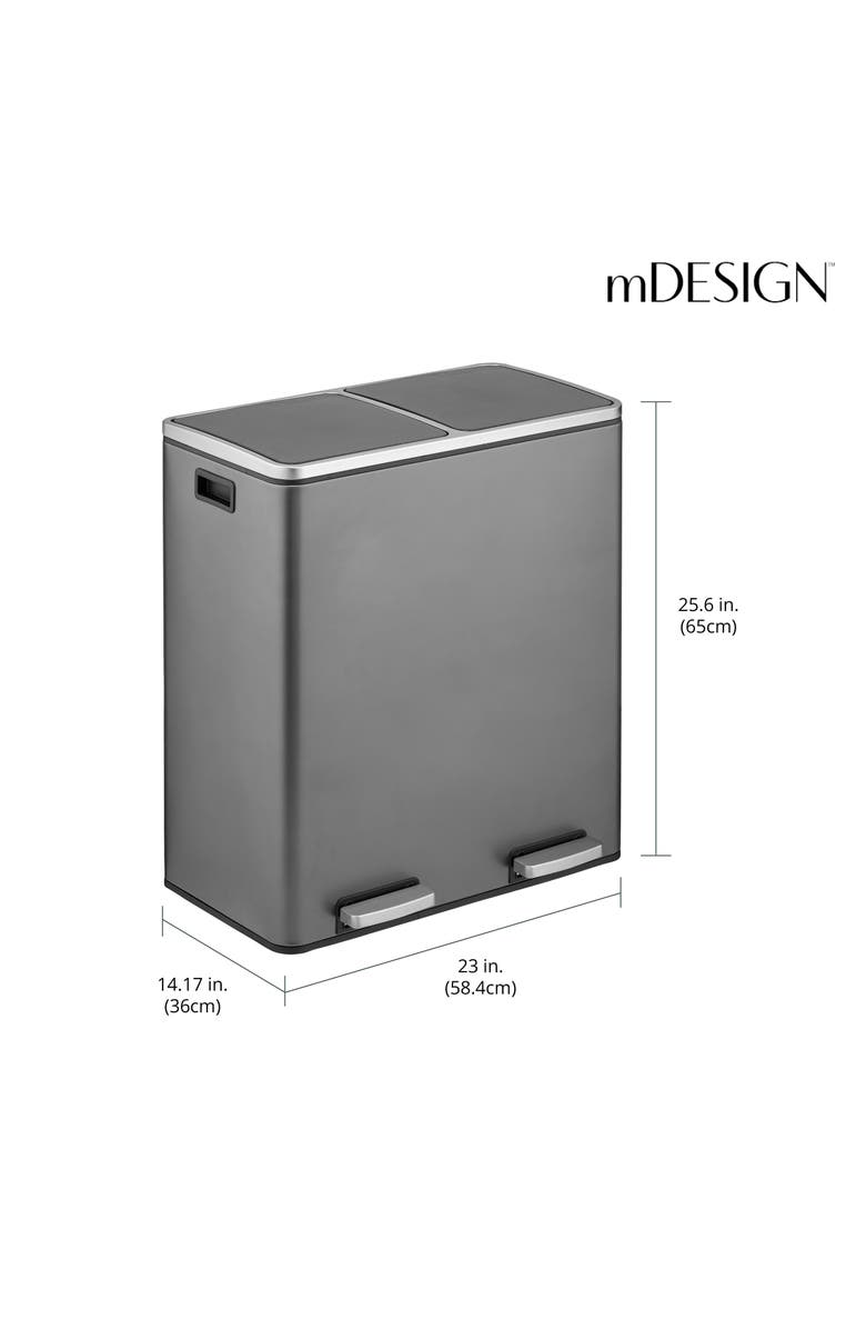 mDesign Metal Steel 60L Large Dual Compartment Step Trash Can, Graphite Gray, Alternate, color, Graphite