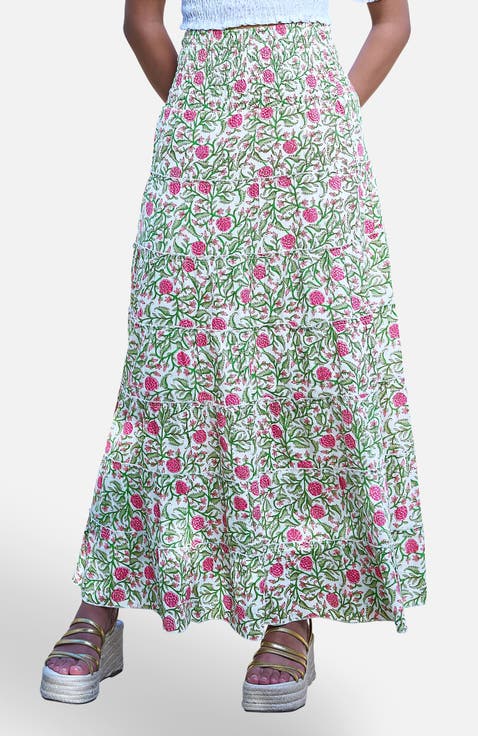 Boho Print Cotton Floral Maxi Skirt