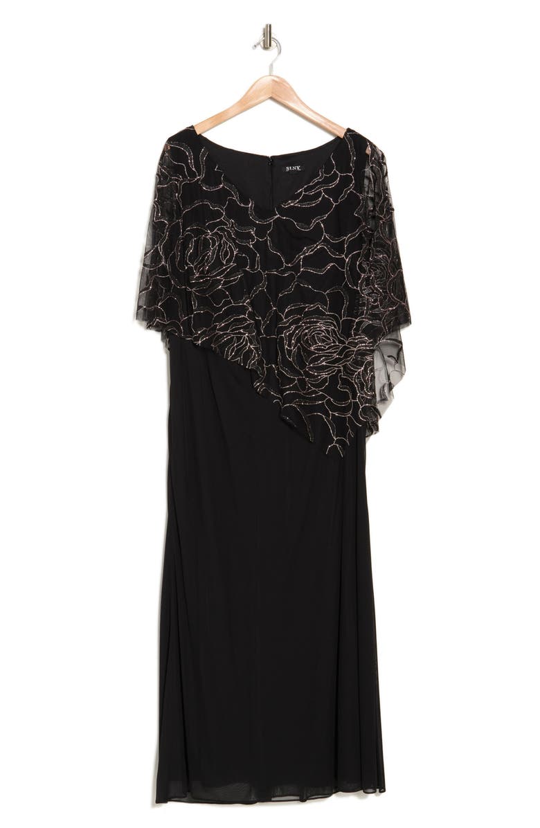 SL FASHIONS Floral Glitter Popover Gown, Alternate, color,