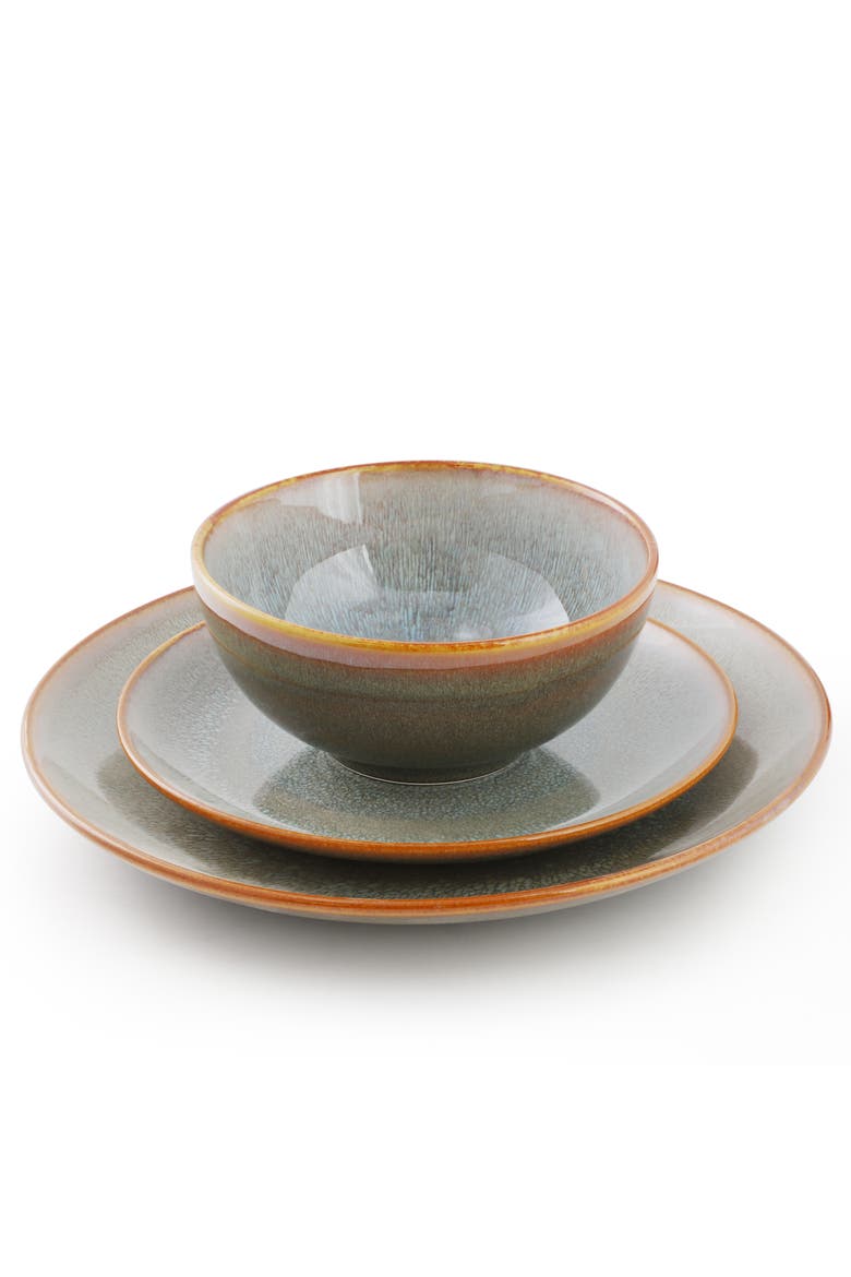 18 Piece Round Stoneware Dinnerware Set in Light Blue, Alternate, color, Blue