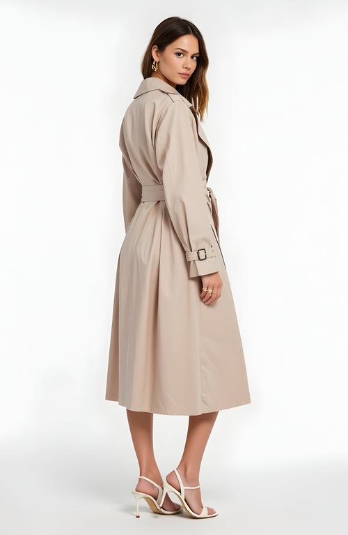Modenaire Double-breasted Trench Coat With Belt In Neutral
