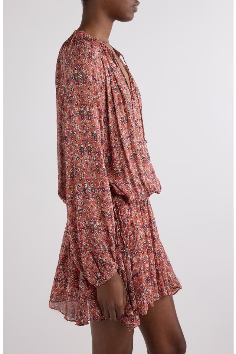 Bess Print Long Sleeve Georgette Minidress, Alternate, color, RUST