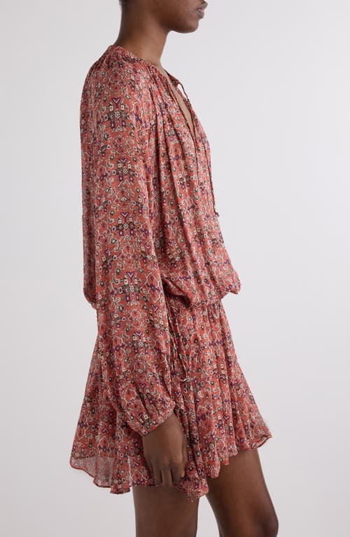 Isabel Marant Étoile Bess Print Long Sleeve Georgette Minidress In Brown