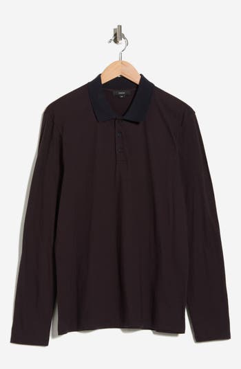 Vince Long Sleeve Cotton Knit Polo In Brown