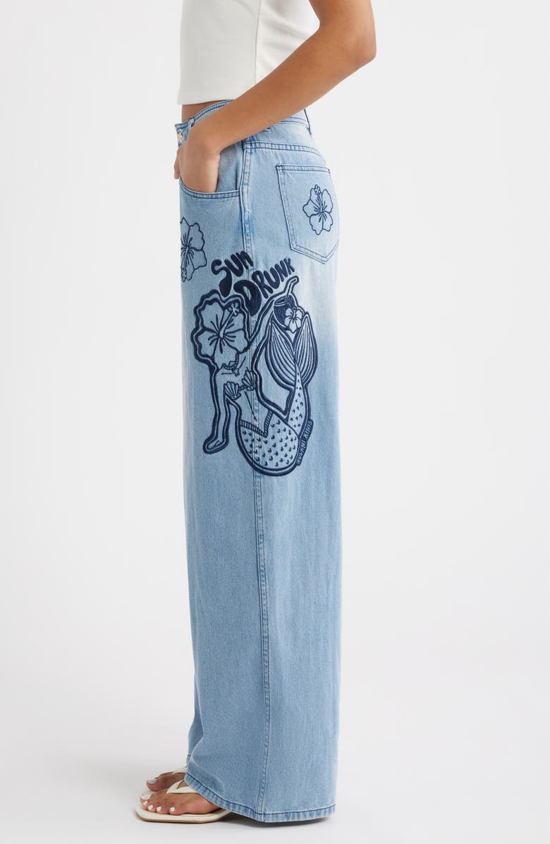 Kulani Kinis Floral Embroidered Wide Leg Jeans, Alternate, color, Sundrunk