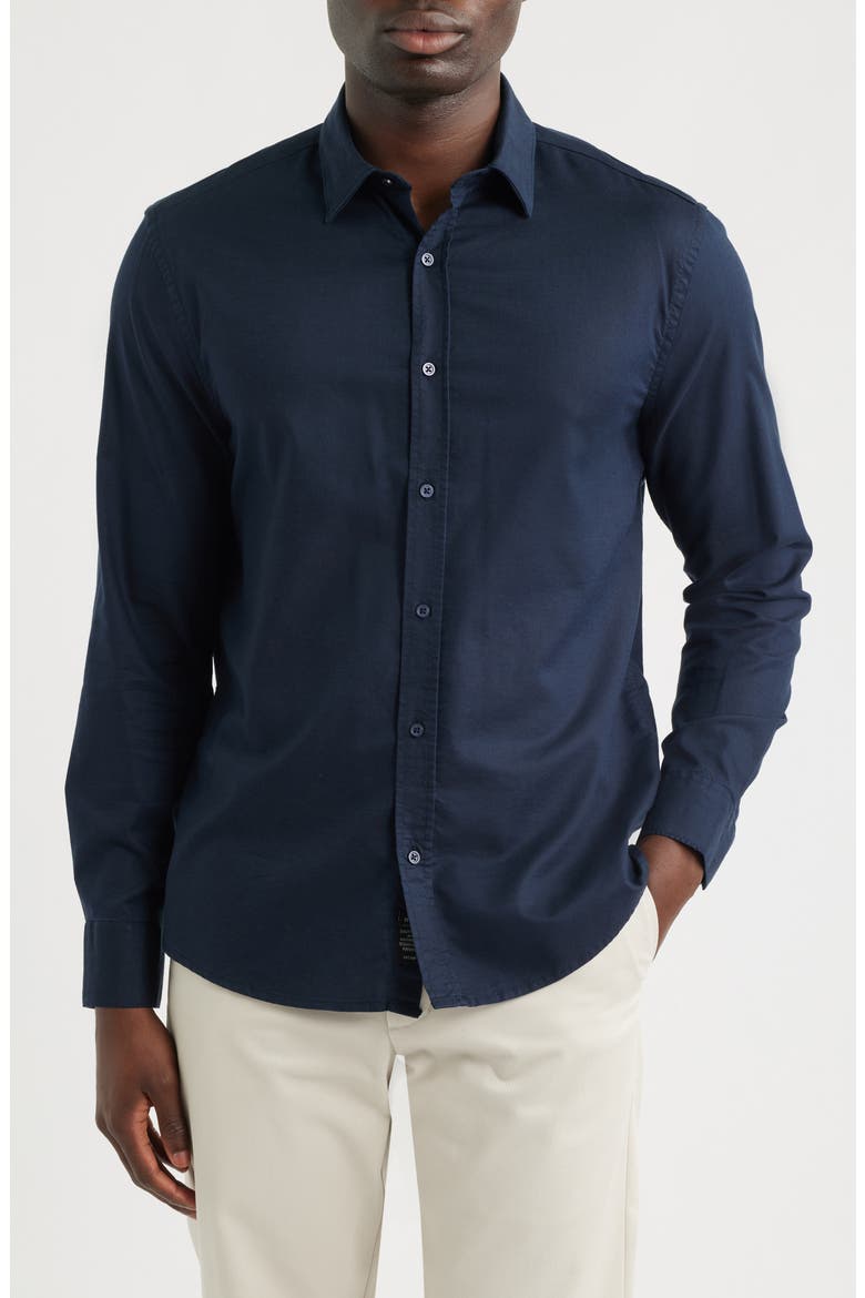 Cotton Blend Button-Up Shirt, Main, color, DARK SAPPHIRE