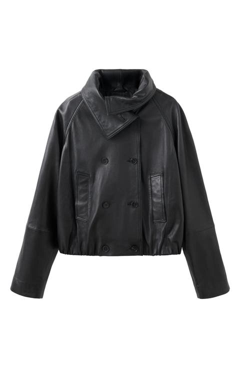 Funnel Neck Leather Jacket