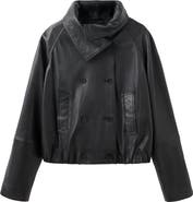 MANGO Funnel Neck Leather Jacket