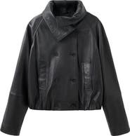 MANGO Funnel Neck Leather Jacket