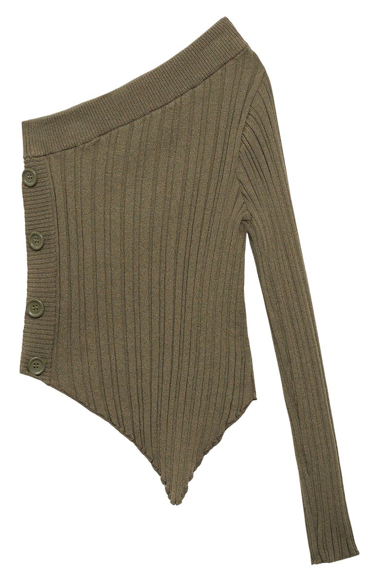MANGO Asymmetric One-Shoulder Rib Sweater, Alternate, color, Khaki Green