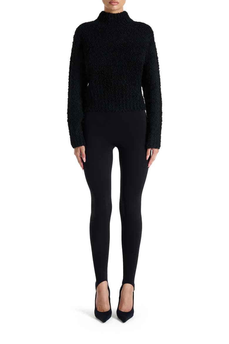 Turtleneck Bouclé Sweater, Alternate, color, BLACK