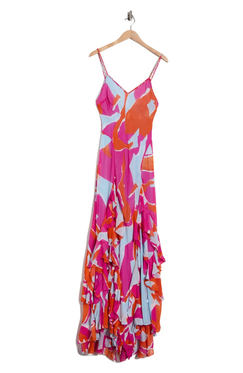 DVF Stella Ruffle Maxi Dress, Alternate, color, Island Camo Large Pink