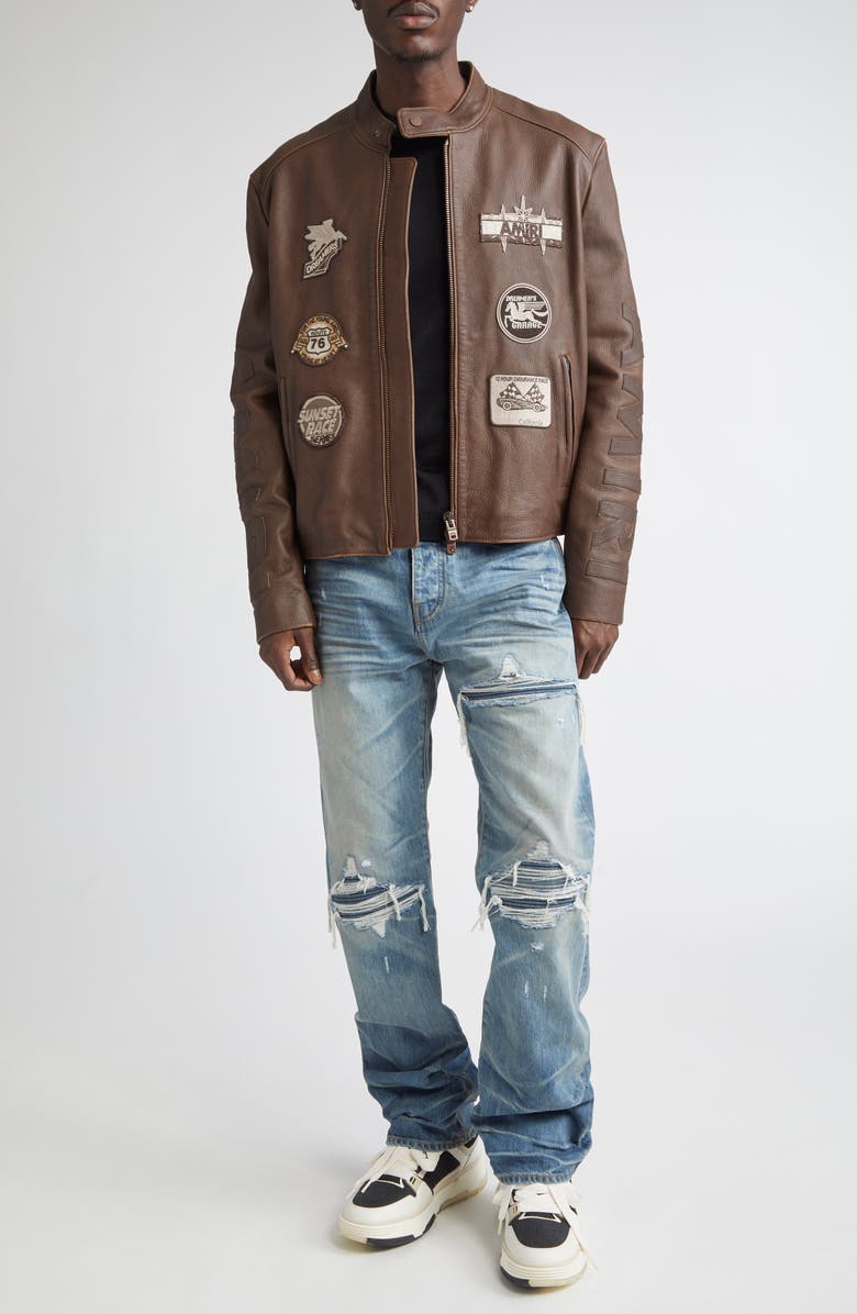 AMIRI Patch Racer Leather Jacket, Alternate, color, Walnut Brown