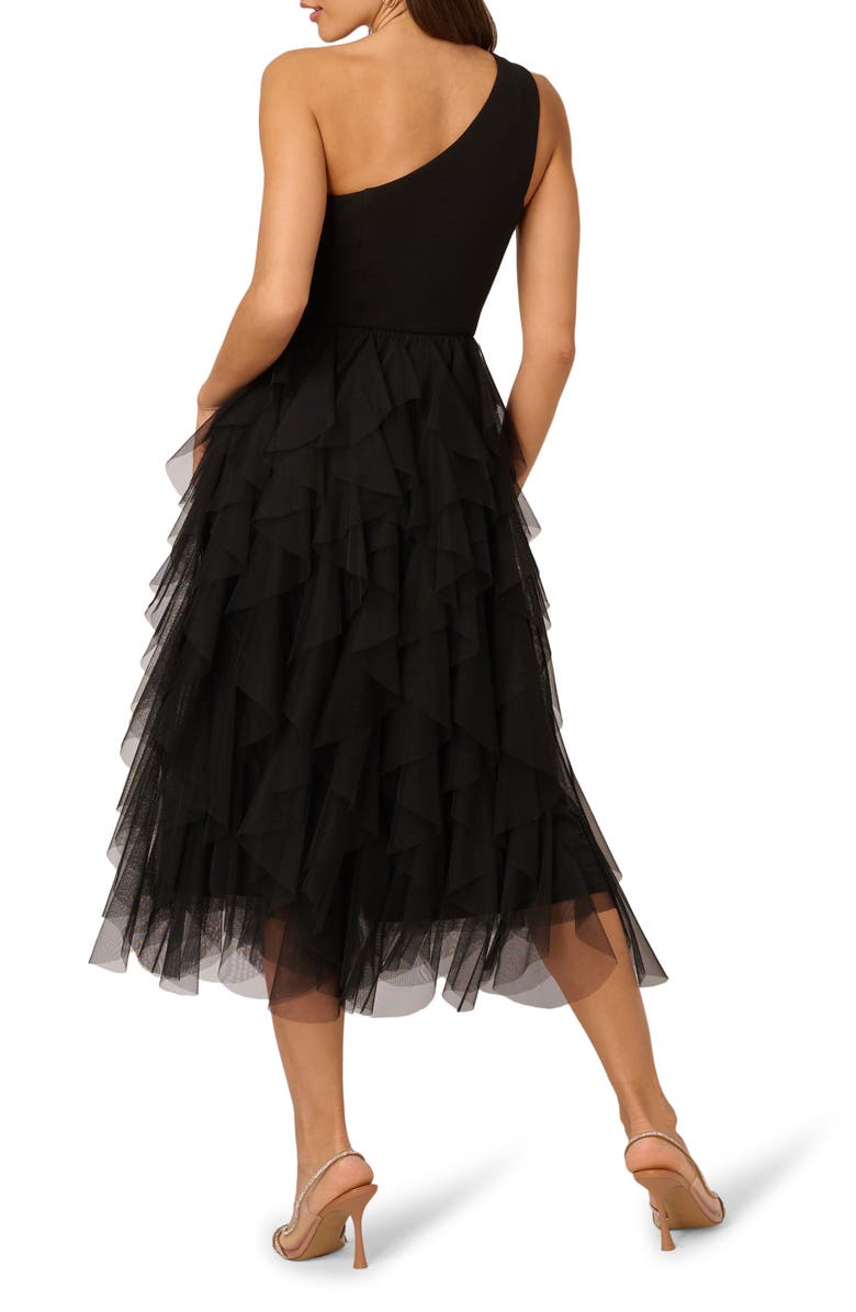Adrianna Papell One-Shoulder Ruffle Cocktail Dress, Alternate, color, Black