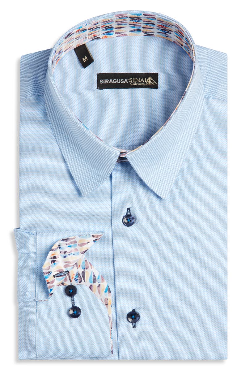 Siragusa Dobby Printed Silk Trim Dress Shirt, Main, color, Blue