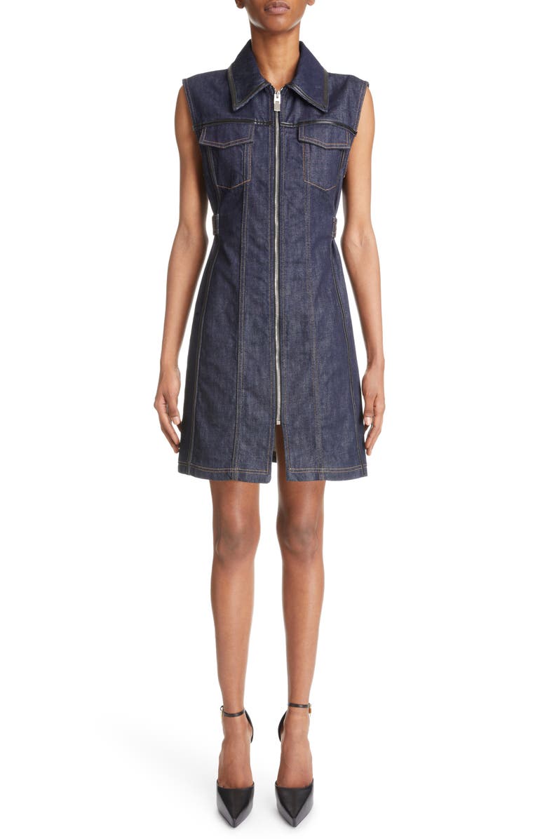 Givenchy Zip Front Sleeveless Cotton Denim Dress, Main, color, 