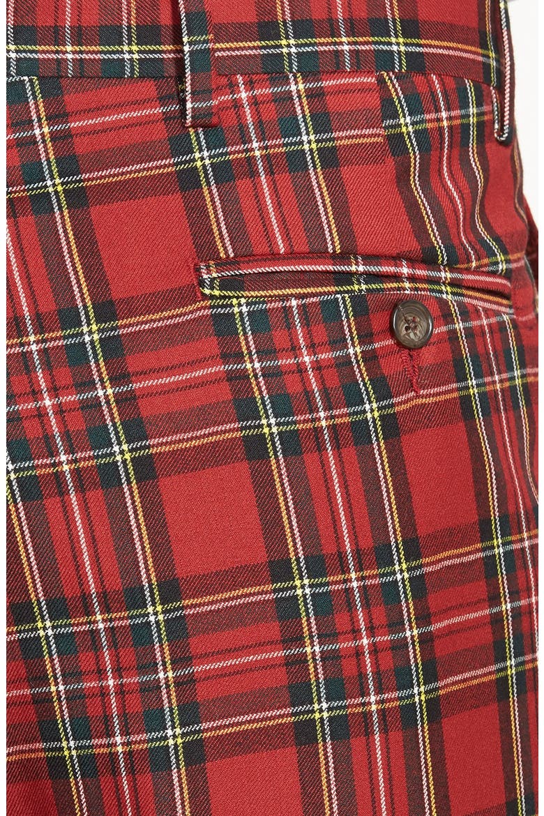 Touch Finish Pleated Classic Fit Plaid Wool Trousers, Alternate, color, RED