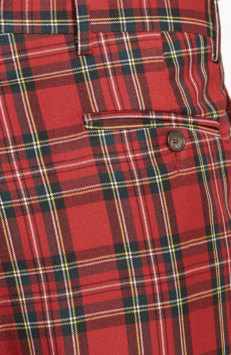 Berle Touch Finish Pleated Classic Fit Plaid Wool Trousers, Alternate, color, Red