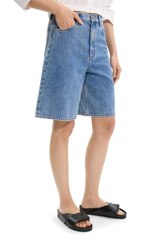 Theory High Waisted Relaxed Long Shorts In Cotton-blend In Blue