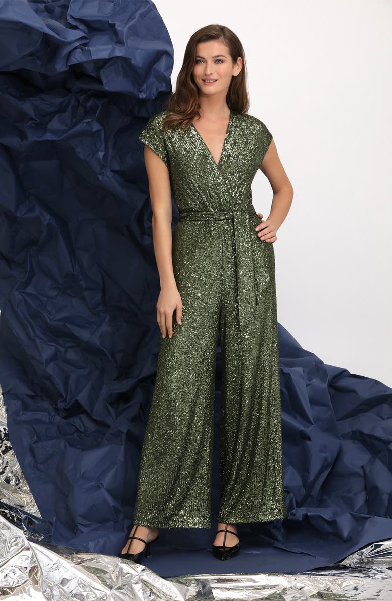 Maggy London Sequin Tie Waist Wide Leg Jumpsuit, Alternate, color, 