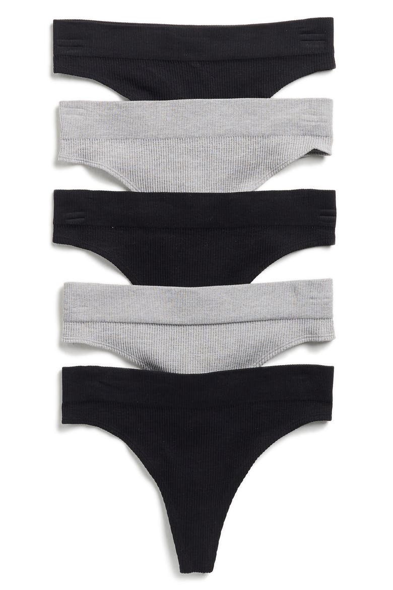 Tracey Assorted 5-Pack Thongs, Main, color, BLACK/GRAY