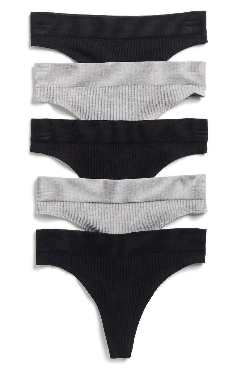 Honeydew Tracey Assorted 5-Pack Thongs, Main, color, Black/Gray