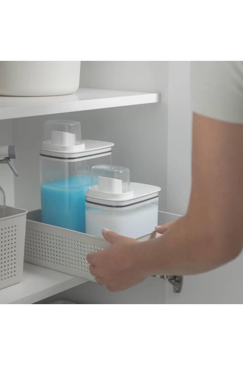 Durable Clear Laundry Detergent Dispenser Organizer with Measuring Cap 2 Pack 77 oz, Alternate, color, Clear/White