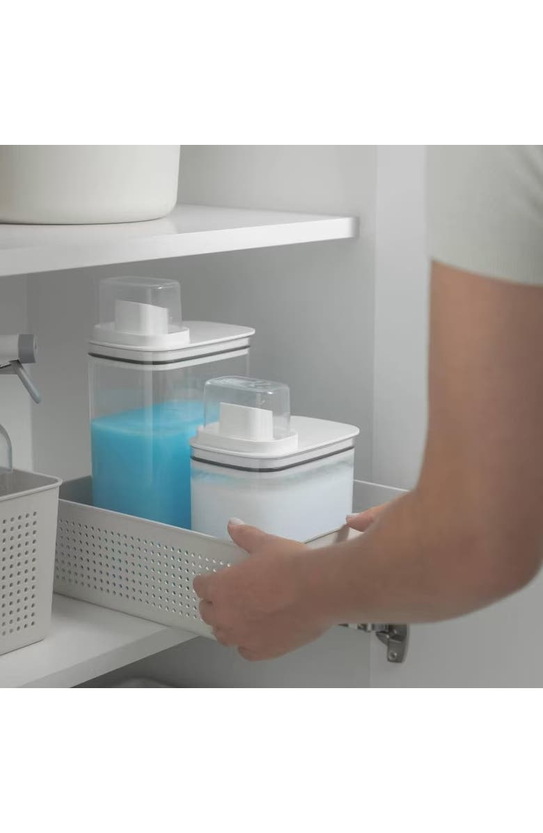 OU Durable Clear Laundry Detergent Dispenser Organizer with Measuring Cap 2 Pack, 50 oz and 77 oz, Alternate, color, 
