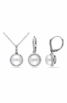 DELMAR Cultured Pearl & Diamond Pendant Necklace & Drop Earrings Set